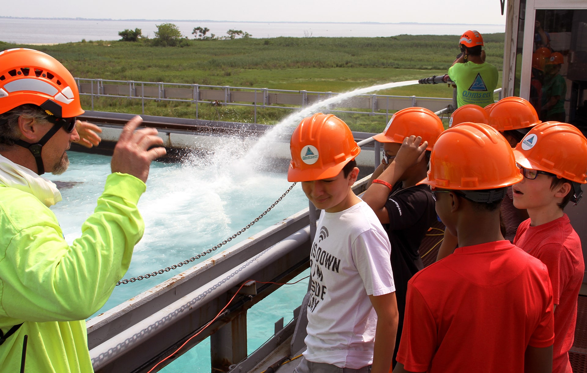 Students getting a tour of the Ohmsett Tank